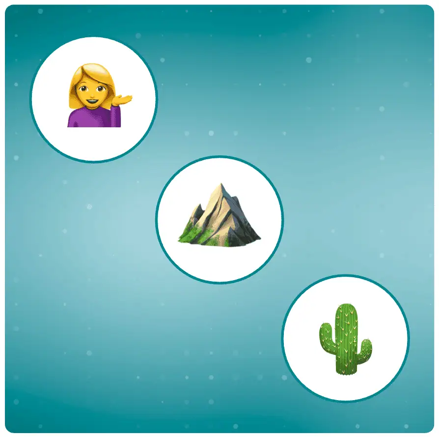Emojis of woman mountain and cactus
