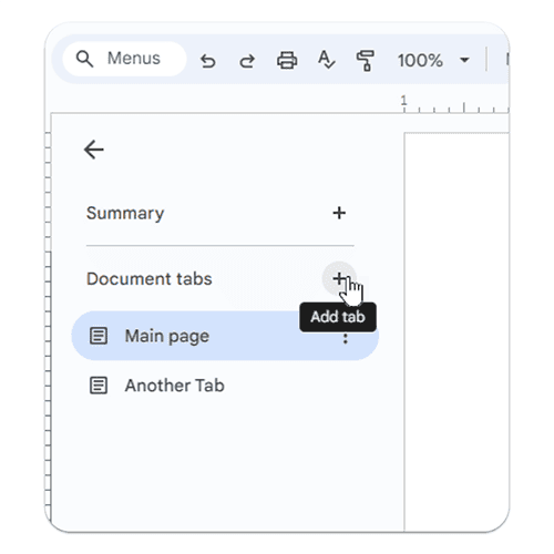 Tabs in Google Docs shortcut